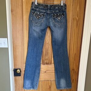 Miss Me Bootcut Low Rise Jeans with Rhinestone Embellishments ~ 28